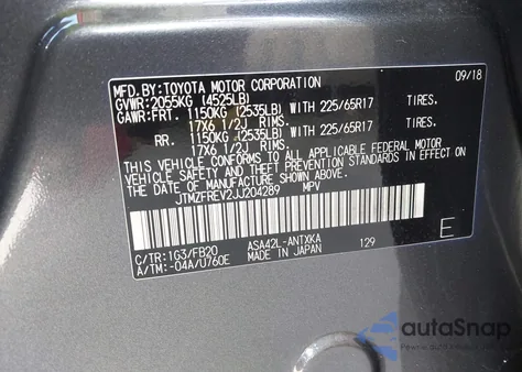 2018 Toyota Rav4 Le из США, поврежденный, VIN JTMZFREV2JJ204289